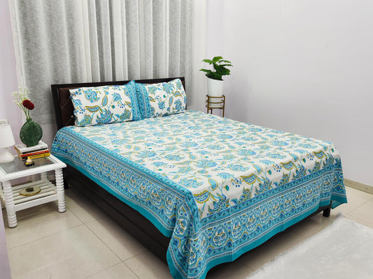 Skye Flora Blue Cotton Bedsheet