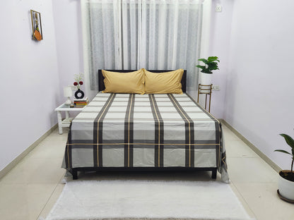 Ash Checks Grey & Yellow Bedsheet