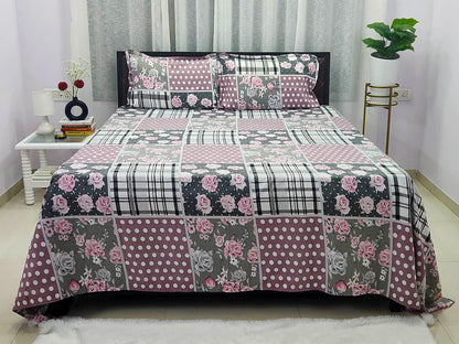 Zoe- White & Pink Floral Bedsheet