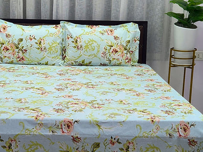 Lush Mint Green Floral Bedsheet