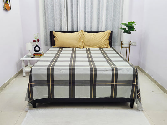 Ash Checks Grey & Yellow Bedsheet
