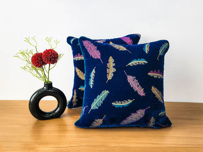 Midnight Feathers Dark blue Cushion cover