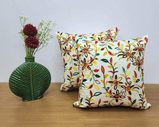 Floral Elegance Off White Cushion Cover