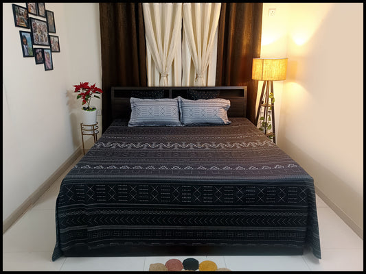 Sara - Black & Grey Abstract Designer Bedsheet