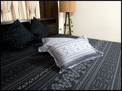 Sara - Black & Grey Abstract Designer Bedsheet