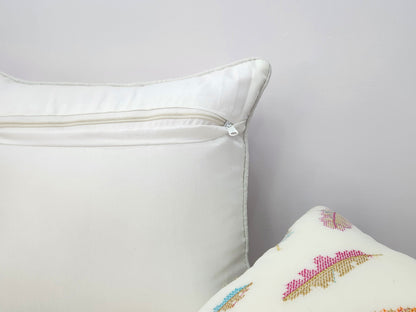 Boho Feathers White & Multi Coloured Cushion cover