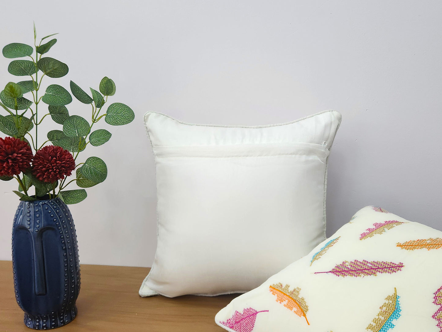 Boho Feathers White & Multi Coloured Cushion cover