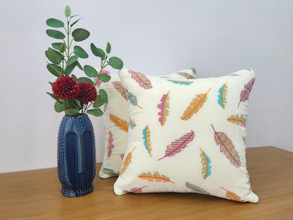 Boho Feathers White & Multi Coloured Cushion cover
