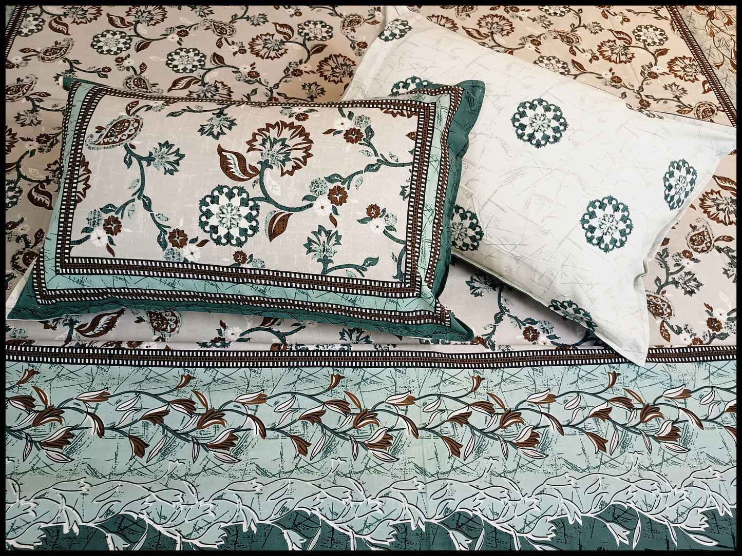 Avni - Pastel Green Floral Bedsheet
