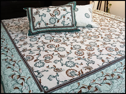Avni - Pastel Green Floral Bedsheet
