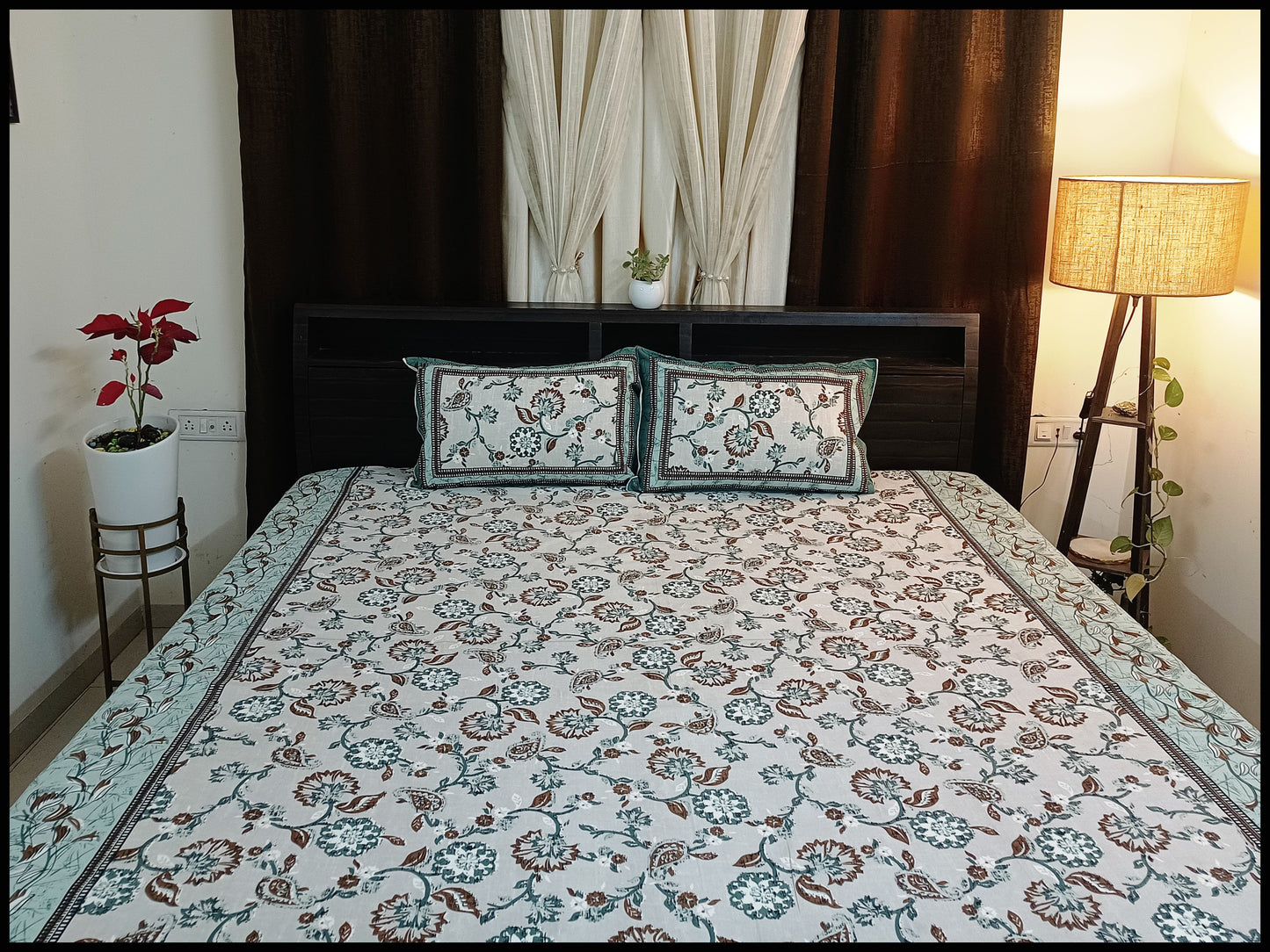 Avni - Pastel Green Floral Bedsheet