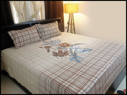 Baiza - Brown Designer Floral Bedsheet