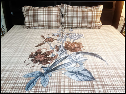 Baiza - Brown Designer Floral Bedsheet