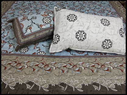 Bela - Pastel Blue Ethnic Floral Bedsheet