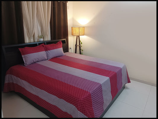 Dhara - Maroon Red Striped Bedsheet