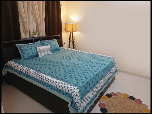 Meena - Blue Ethnic Bed Sheet