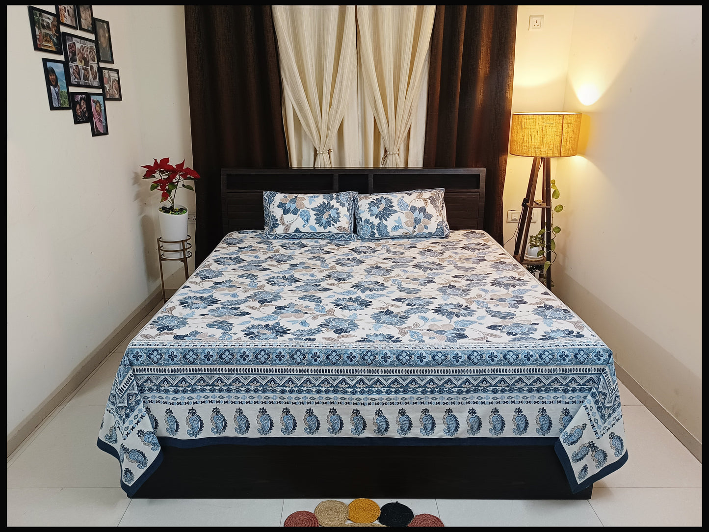 Neelpushpa - Floral Blue Ethnic Bedsheet