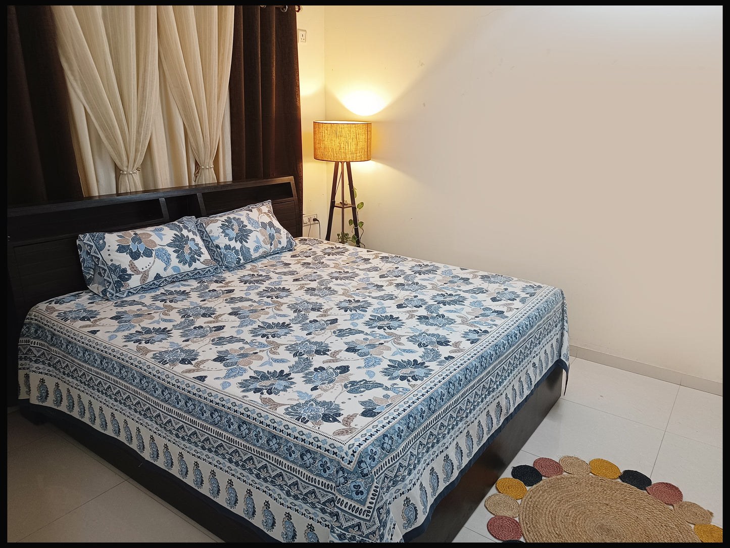 Neelpushpa - Floral Blue Ethnic Bedsheet