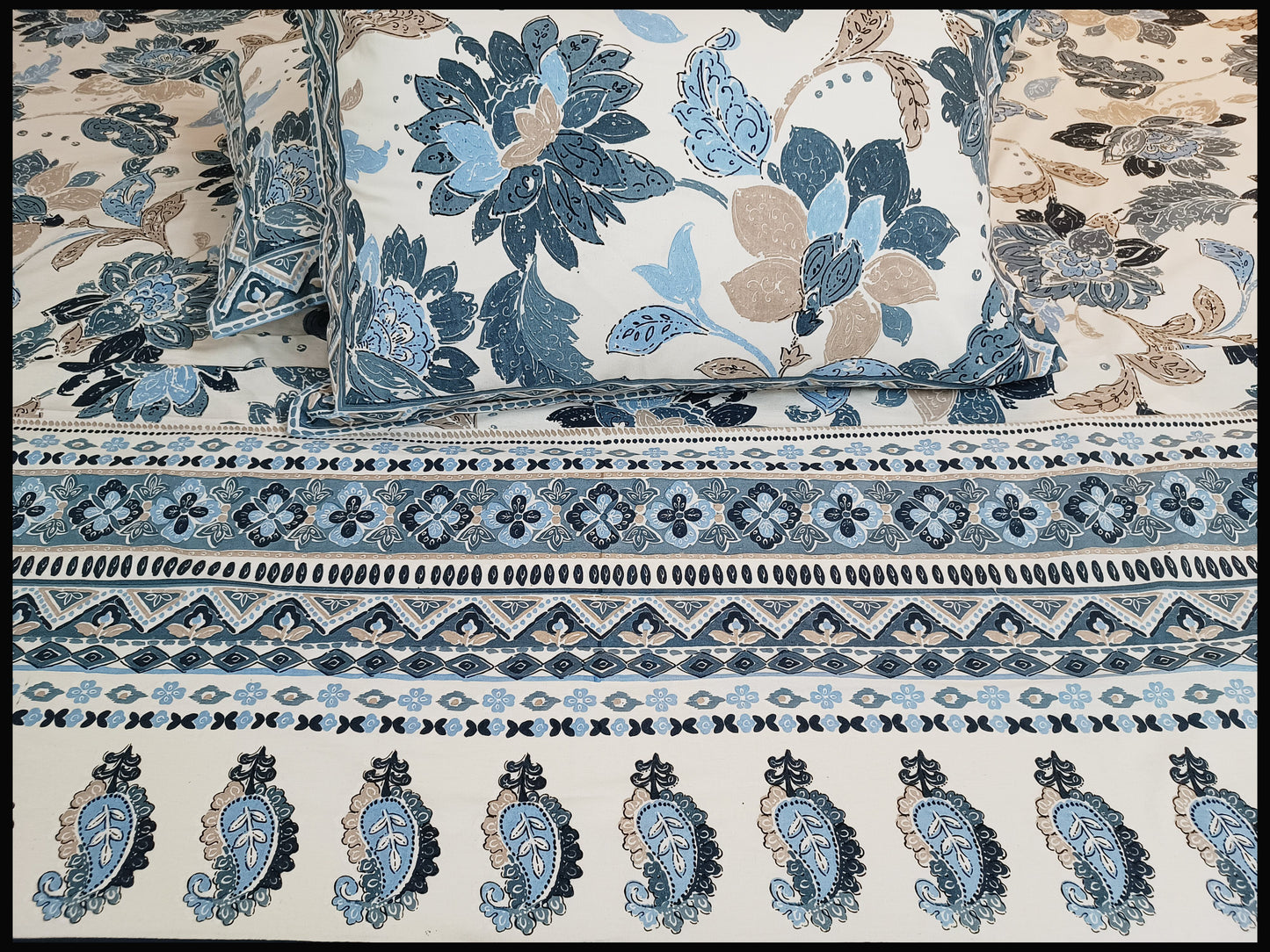 Neelpushpa - Floral Blue Ethnic Bedsheet