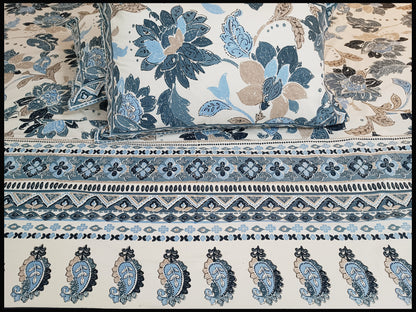 Neelpushpa - Floral Blue Ethnic Bedsheet