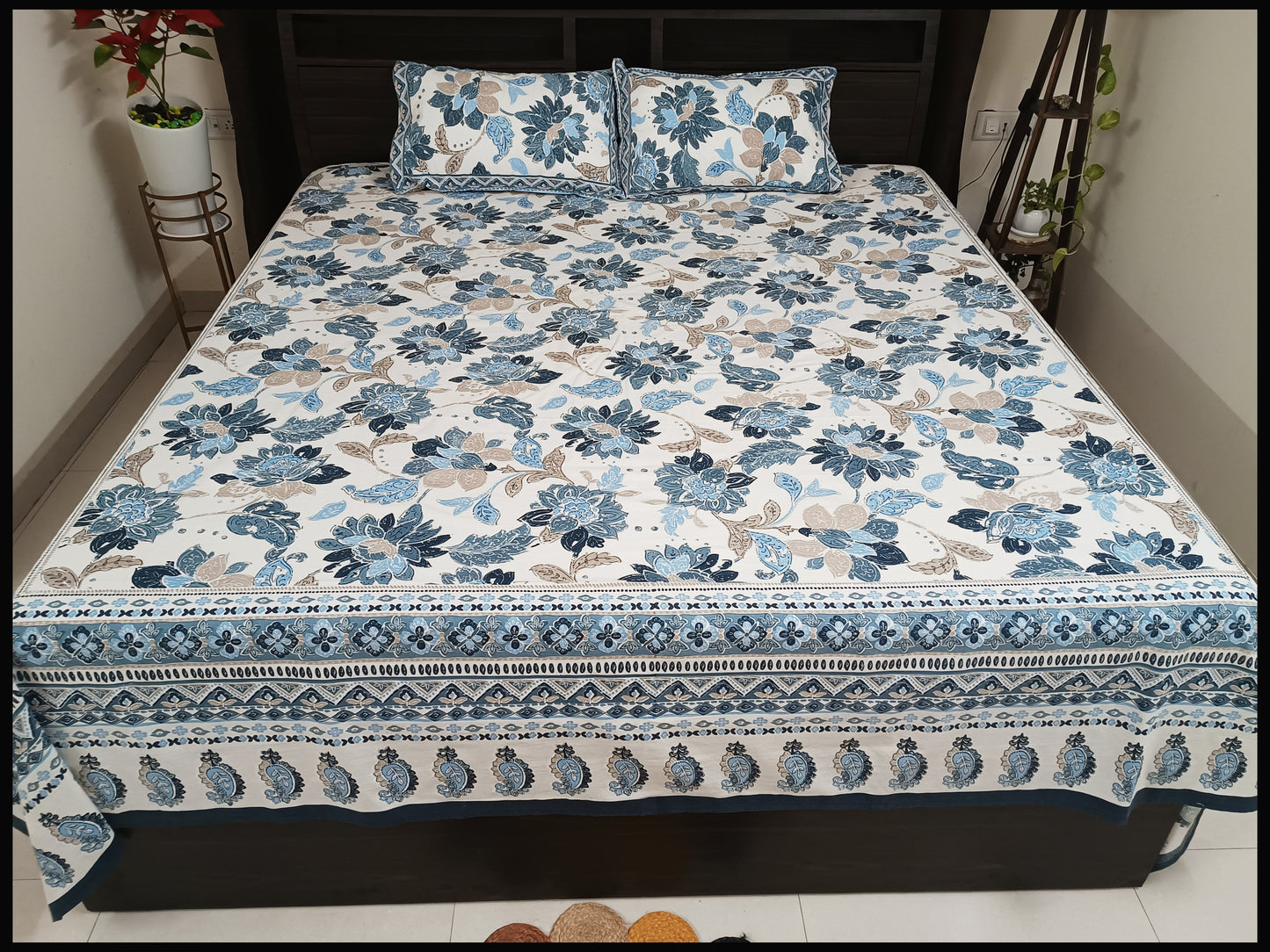 Neelpushpa - Floral Blue Ethnic Bedsheet