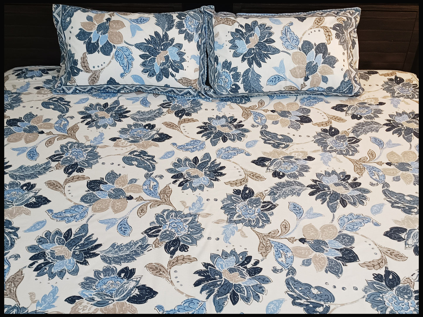 Neelpushpa - Floral Blue Ethnic Bedsheet