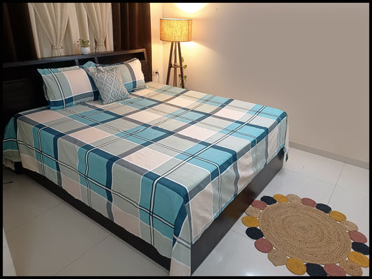 Nimisha - Blue Plaid Checks Bedsheet
