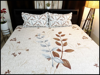 Pallavi - Designer Brown Leaf Pattern Bed Sheet