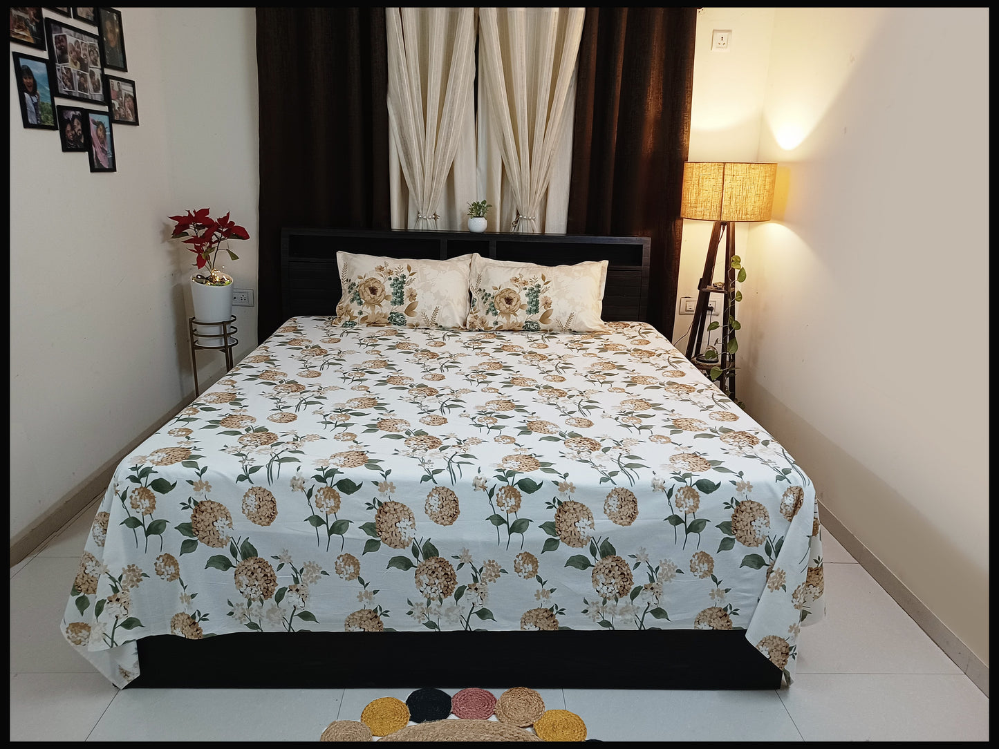 Prajakta - Designer Floral White Bedsheet