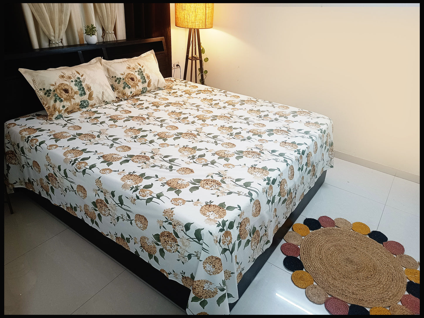 Prajakta - Designer Floral White Bedsheet