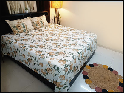 Prajakta - Designer Floral White Bedsheet