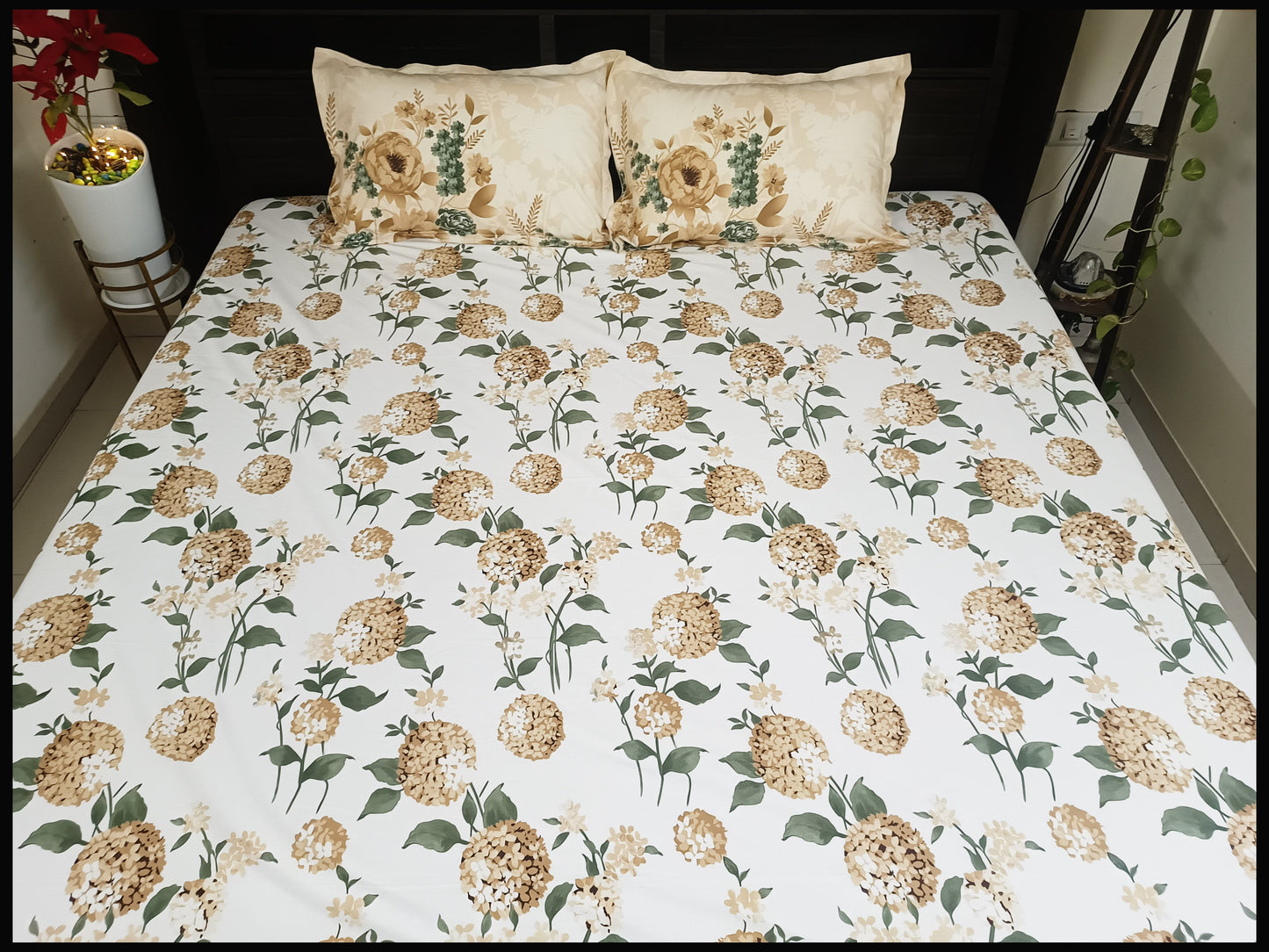 Prajakta - Designer Floral White Bedsheet