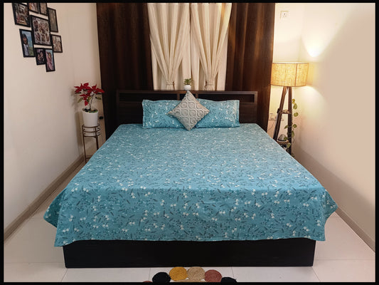 Rea - Blue Floral Designer Bedsheet