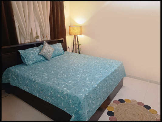 Rea - Blue Floral Designer Bedsheet