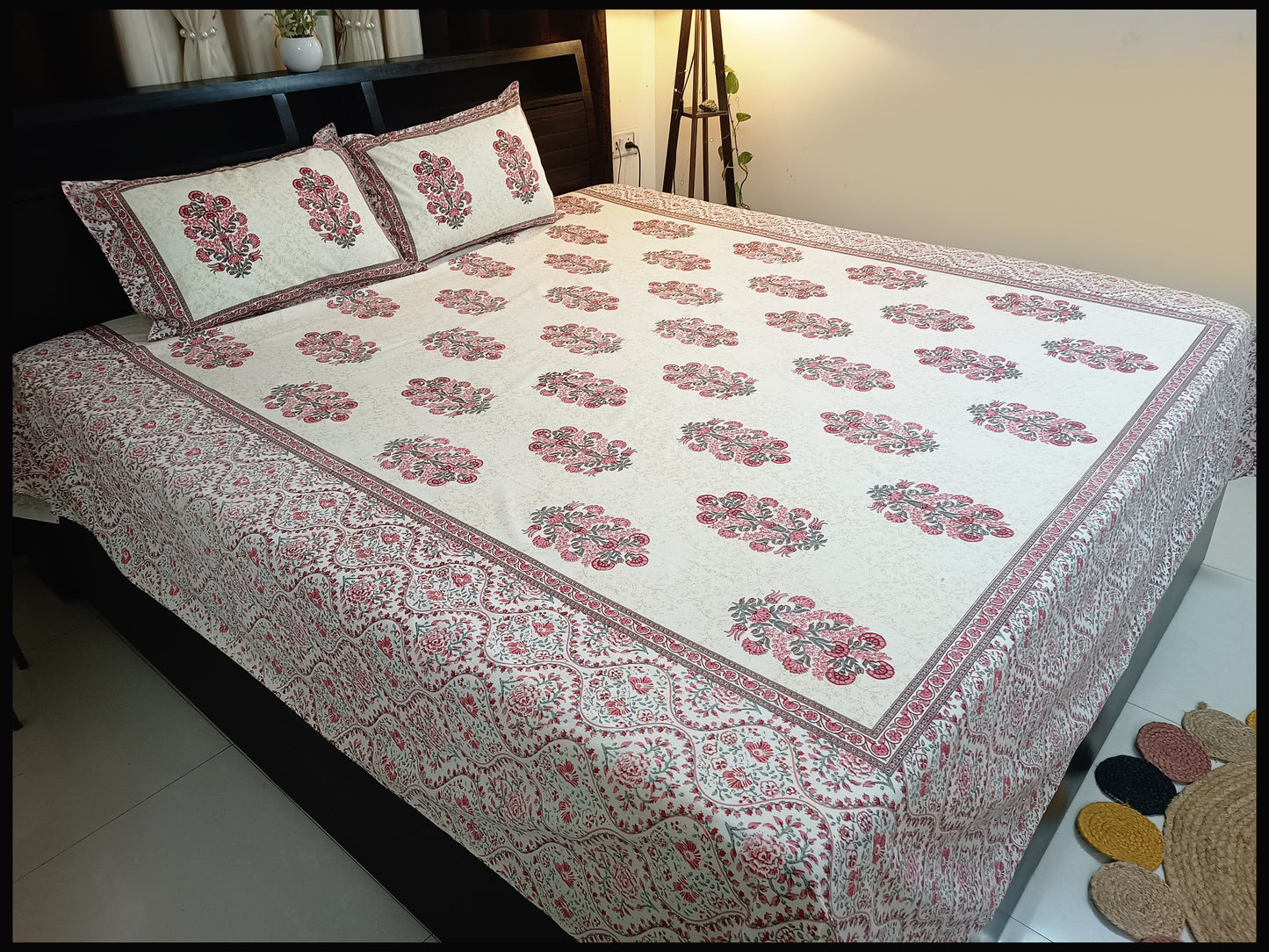 Rishima - Red & White Ethenic Bedsheet