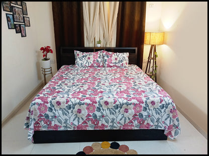 Surabhi - Pink & White Floral Bedsheet