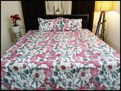 Surabhi - Pink & White Floral Bedsheet