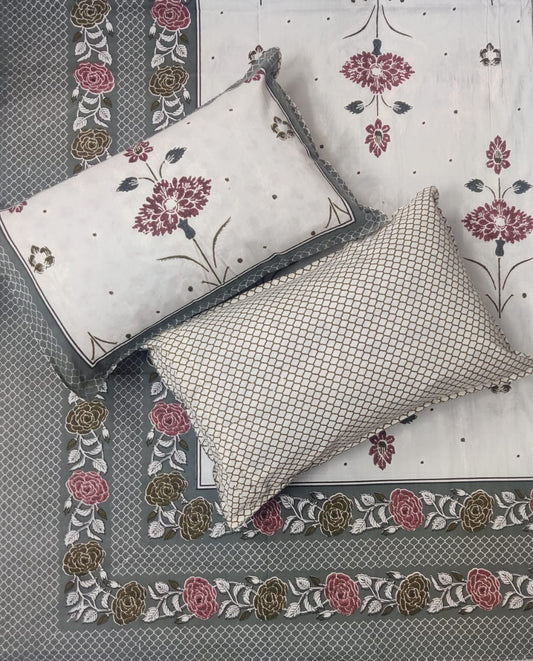 Sadagi Grey - Ethnic Rose Bedsheet