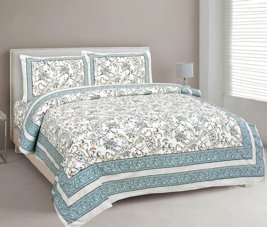 Jiya - Blue & White Ethnic Bedsheet